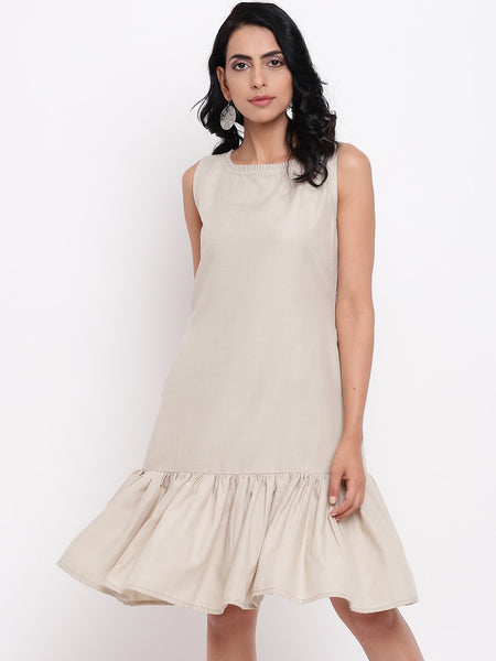 Linen Cotton Grey Frill Dress