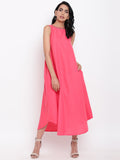 Linen Cotton Pink Jute Long Dress