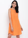 Linen Cotton Orange Pin-Tucks Dress