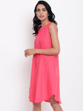 Linen Cotton Pink Pin-Tucks Dress