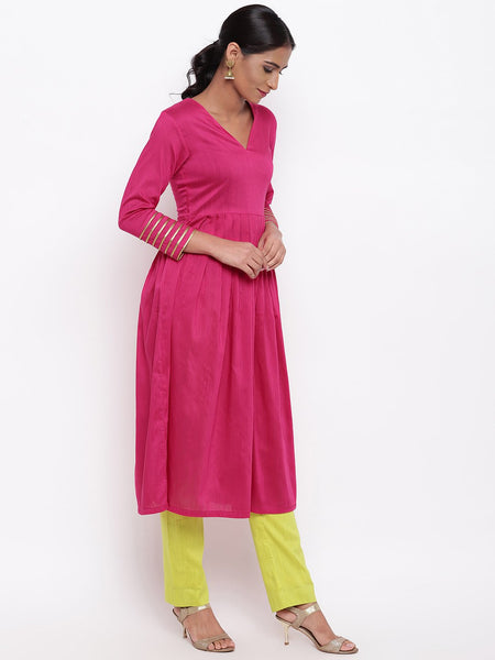 Pink Embellished Sleeve Kurta And Pant Set