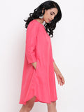 Linen Cotton Pink Flared Dress