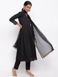 Black Embellished Sleeve Kurta And Pant Set With Dupatta