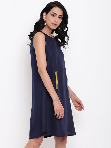 Linen Cotton Blue Lace Dress