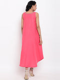 Linen Cotton Pink Jute Long Dress