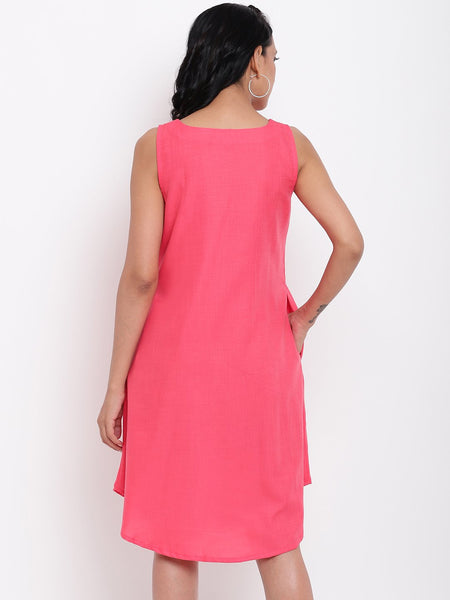 Linen Cotton Pink Pin-Tucks Dress