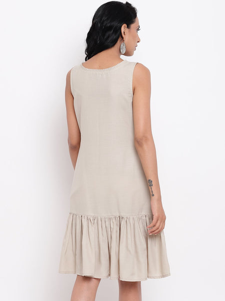 Linen Cotton Grey Frill Dress