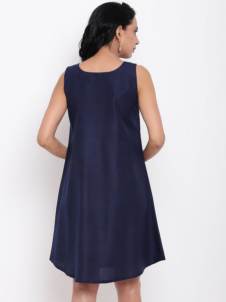 Linen Cotton Blue Lace Dress