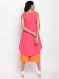 Linen Cotton Pink Pin-Tucks Kurta Orange Pant