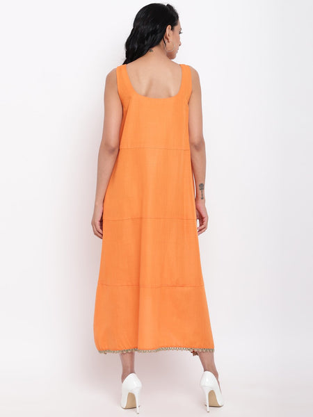 Linen Cotton Orange Tier Dress
