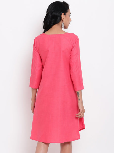 Linen Cotton Pink Flared Dress