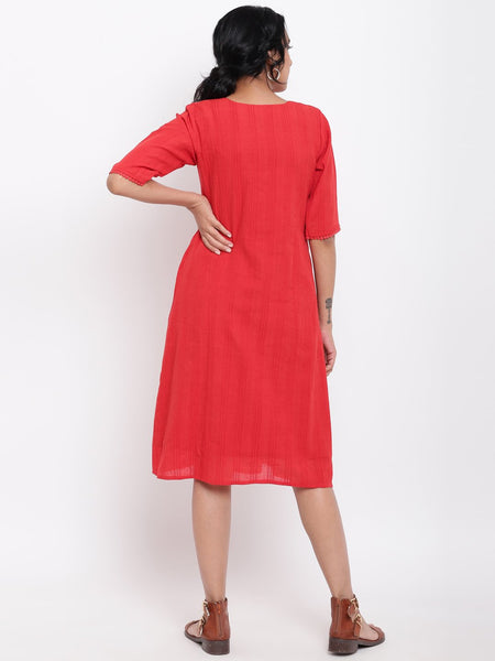 Red Lace Side Gathers Dress