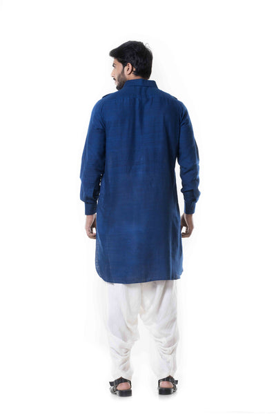 Anju Agarwal Blue Linen Pathani Set