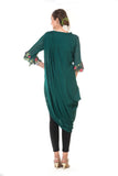 Green Floral Embroidered Asymmetrical Drape Tunic