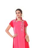 Rose Embroidered Red & Pink Layered Asymmetrical Tunic