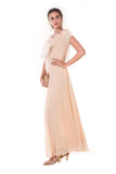 Beige  Hand Embroidered One Side Attached Cape Gown