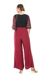 Maroon Hand Embroidered Bell Sleeves Jumpsuit with Black Pleated Yoke