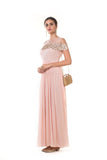 Peachish Pink Cold Shoulder Chain Embroidered Gown