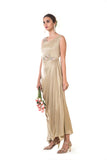 Golden Rose Floral Embroidered Draped Gown