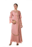 Hand Embroidered Rose Gold Double Layer Bell Sleeves Gown