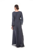 Grey Hand Embroidered Overlapped Asymmetrical Bell Sleeves Gown