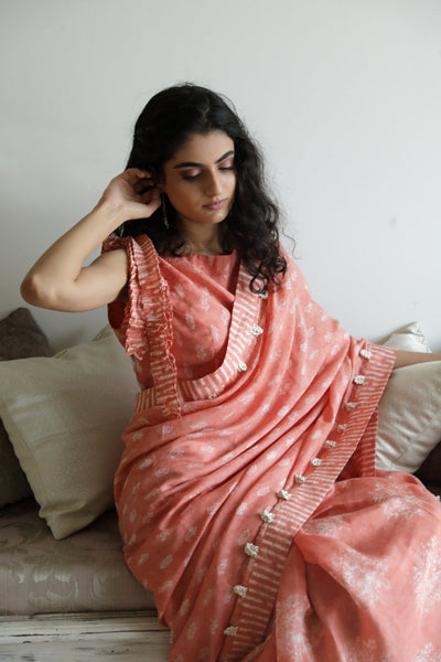 Peach Hand Loom Sari