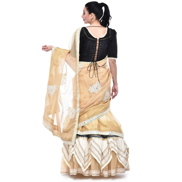 Beige Gold Tissue Cotton Sari