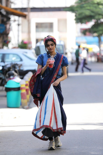 Hand Loom Cotton Half And Half Sari