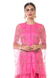 Fuchsia Pink Blouse & Lehenga Set with an Hand Embroidered Cape