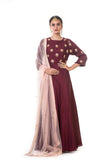 Maroon Hand Embroidered Anarkali with a Dupatta