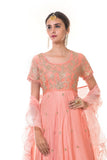 Peach Hand Embroidered Gown With a Frill Dupatta