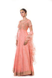 Peach Hand Embroidered Gown With a Frill Dupatta