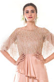 Hand Embroidered Rose Gold Ruffle Sleeve & Asymmetrical Layer Gown