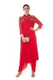 Red Floral Embroidered Kurta with Dhoti Pants