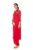 Red Floral Embroidered Kurta with Dhoti Pants