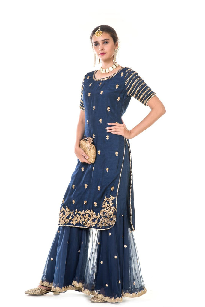 Buy Citrus Green Sharara Pants And Kurta In Sleeveless, Kurta Crafted In  Net With Resham And Sequins Embroidery KALKI Fashion India