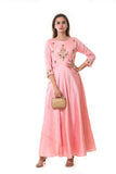 Pink Floral  Hand Embroidered Silk Anarkali Gown
