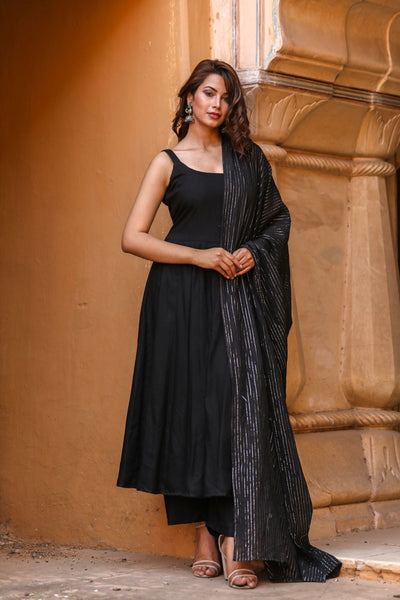 Noori Black Anarkali Set