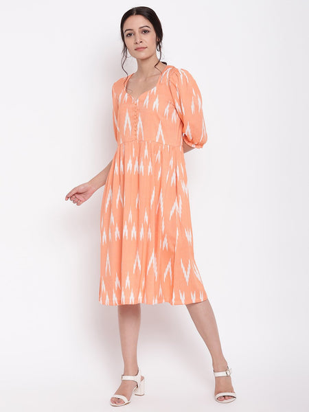Orange Print Button Dress