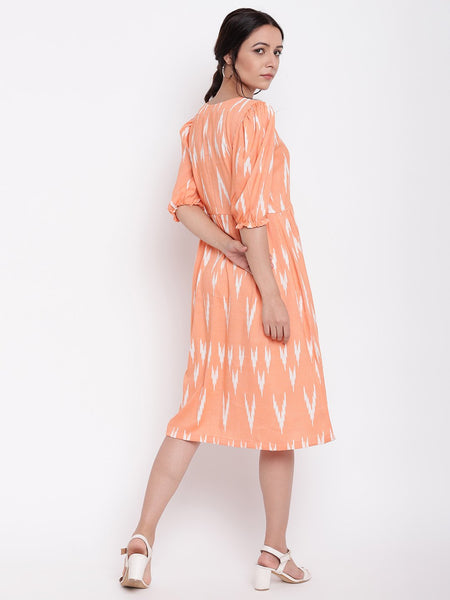 Orange Print Button Dress