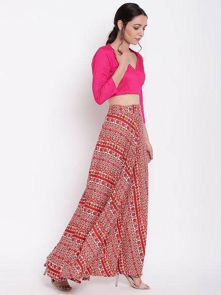 Printed Pink Skirt-Top Set