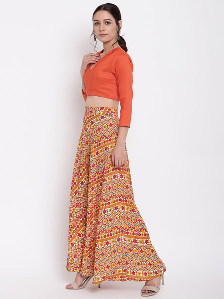 Printed Orange Skirt-Top Set