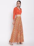 Printed Orange Skirt-Top Set