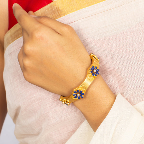 Silver Gold Plated Blue Flower Bangle