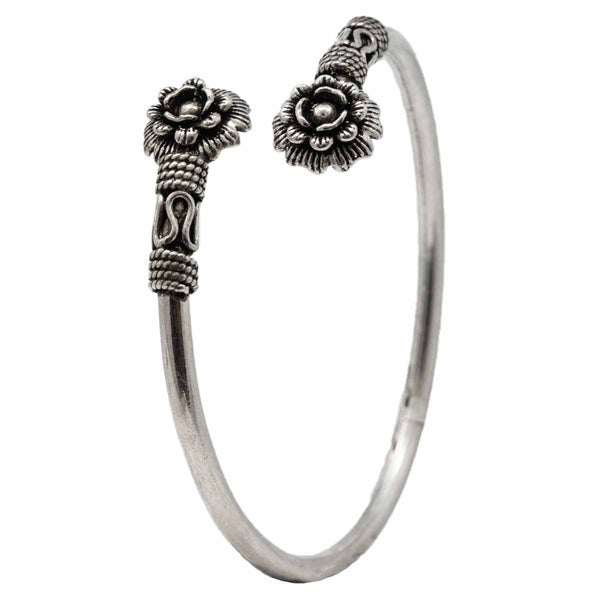 Silver Antique Flower Bangle