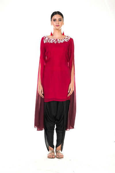 Anushree Agarwal Red and Wine Tunic with Dhoti Pants