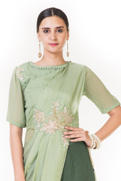 Anushree Agarwal Green Draped Top with Palazzo Pants