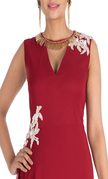 Anushree Agarwal Crimson Red Long Dress
