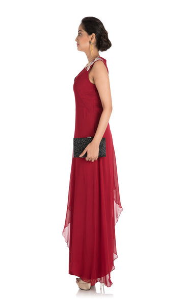 Anushree Agarwal Crimson Red Long Dress