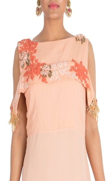 Anushree Agarwal Light Peach Long Cold Shoulder Dress